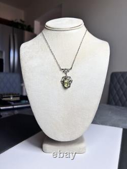 Uranium Vaseline Glass Stone Sterling Silver Dainty Necklace 16 Inches Long