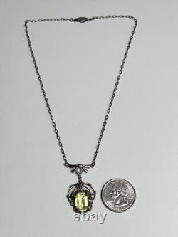 Uranium Vaseline Glass Stone Sterling Silver Dainty Necklace 16 Inches Long