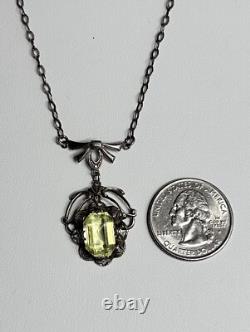 Uranium Vaseline Glass Stone Sterling Silver Dainty Necklace 16 Inches Long