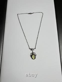 Uranium Vaseline Glass Stone Sterling Silver Dainty Necklace 16 Inches Long