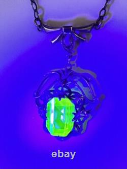 Uranium Vaseline Glass Stone Sterling Silver Dainty Necklace 16 Inches Long