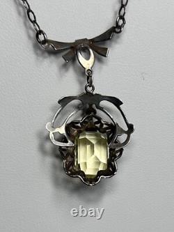 Uranium Vaseline Glass Stone Sterling Silver Dainty Necklace 16 Inches Long