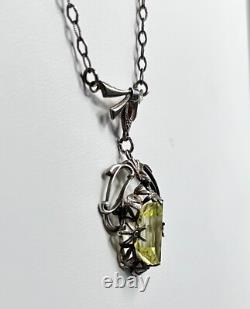 Uranium Vaseline Glass Stone Sterling Silver Dainty Necklace 16 Inches Long