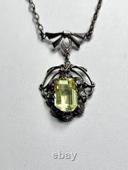 Uranium Vaseline Glass Stone Sterling Silver Dainty Necklace 16 Inches Long