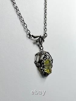 Uranium Vaseline Glass Stone Sterling Silver Dainty Necklace 16 Inches Long