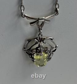 Uranium Vaseline Glass Stone Sterling Silver Dainty Necklace 16 Inches Long