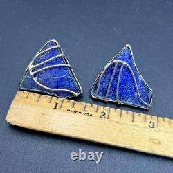 Uri Ramot 950 Silver & Roman Glass Necklace Earrings Set Blue Morpho Butterfly