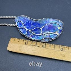Uri Ramot 950 Silver & Roman Glass Necklace Earrings Set Blue Morpho Butterfly