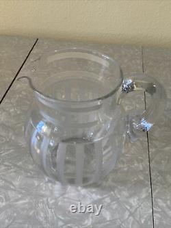 VINTAGE ANTIQUE HAWKES CRYSTAL GLASS STERLING SILVER- Large Etched Water Pitcher