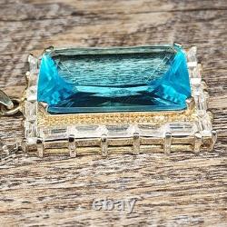VINTAGE BLUE TOPAZ ART GLASS STERLING SILVER PENDANT 36 × 27mm NECKLACE 18
