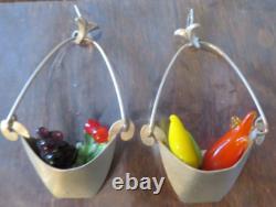 VINTAGE LINDA HESH STERLING SILVER Glass Fruit Hanging EARRINGS Rare Estate Find