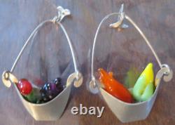VINTAGE LINDA HESH STERLING SILVER Glass Fruit Hanging EARRINGS Rare Estate Find