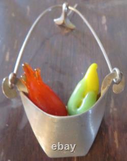VINTAGE LINDA HESH STERLING SILVER Glass Fruit Hanging EARRINGS Rare Estate Find