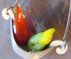 VINTAGE LINDA HESH STERLING SILVER Glass Fruit Hanging EARRINGS Rare Estate Find