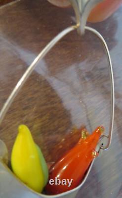 VINTAGE LINDA HESH STERLING SILVER Glass Fruit Hanging EARRINGS Rare Estate Find