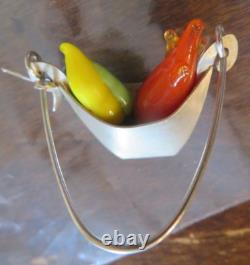 VINTAGE LINDA HESH STERLING SILVER Glass Fruit Hanging EARRINGS Rare Estate Find