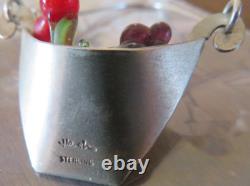 VINTAGE LINDA HESH STERLING SILVER Glass Fruit Hanging EARRINGS Rare Estate Find