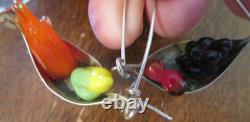 VINTAGE LINDA HESH STERLING SILVER Glass Fruit Hanging EARRINGS Rare Estate Find