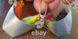 VINTAGE LINDA HESH STERLING SILVER Glass Fruit Hanging EARRINGS Rare Estate Find