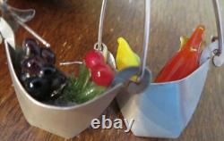 VINTAGE LINDA HESH STERLING SILVER Glass Fruit Hanging EARRINGS Rare Estate Find