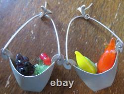 VINTAGE LINDA HESH STERLING SILVER Glass Fruit Hanging EARRINGS Rare Estate Find