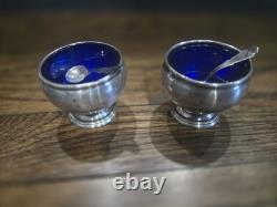 VINTAGE PAIR STERLING SILVER SALT CELLAR withCOBALT BLUE GLASS INSERT