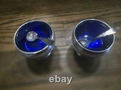 VINTAGE PAIR STERLING SILVER SALT CELLAR withCOBALT BLUE GLASS INSERT