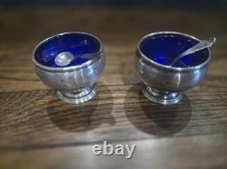 VINTAGE PAIR STERLING SILVER SALT CELLAR withCOBALT BLUE GLASS INSERT