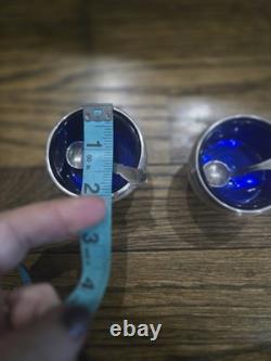 VINTAGE PAIR STERLING SILVER SALT CELLAR withCOBALT BLUE GLASS INSERT