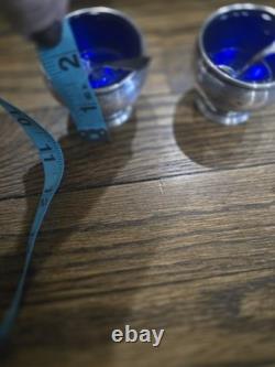 VINTAGE PAIR STERLING SILVER SALT CELLAR withCOBALT BLUE GLASS INSERT