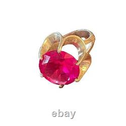 VINTAGE RING Size 6 1/2 LARGE Fuchsia Glass STONE STERLING Silver. Gorgeous