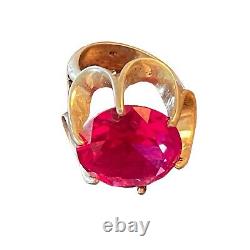 VINTAGE RING Size 6 1/2 LARGE Fuchsia Glass STONE STERLING Silver. Gorgeous