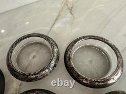 VINTAGE SET 8 COASTERS STERLING SILVER withGLASS FRANK M. WHITING & CO