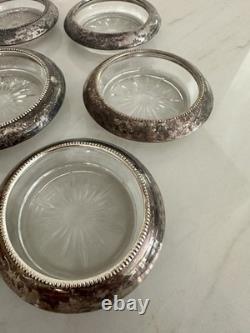 VINTAGE SET 8 COASTERS STERLING SILVER withGLASS FRANK M. WHITING & CO