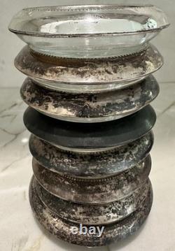 VINTAGE SET 8 COASTERS STERLING SILVER withGLASS FRANK M. WHITING & CO