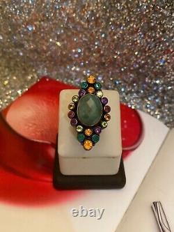 VINTAGE STERLING SILVER 925 MULTI COLOR GLASS FIELD EMERALD RING Sz 7