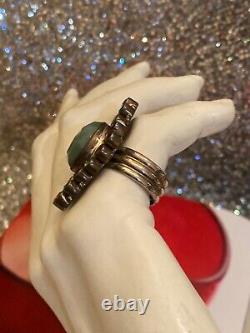 VINTAGE STERLING SILVER 925 MULTI COLOR GLASS FIELD EMERALD RING Sz 7