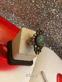 VINTAGE STERLING SILVER 925 MULTI COLOR GLASS FIELD EMERALD RING Sz 7