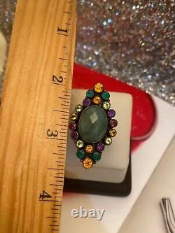 VINTAGE STERLING SILVER 925 MULTI COLOR GLASS FIELD EMERALD RING Sz 7