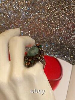 VINTAGE STERLING SILVER 925 MULTI COLOR GLASS FIELD EMERALD RING Sz 7