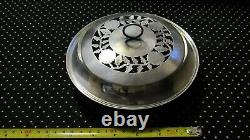 VINTAGE STERLING SILVER Art CUT OUT Covered CANDY NUT Dish ENGRAVED GLASS BOTTOM