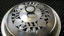 VINTAGE STERLING SILVER Art CUT OUT Covered CANDY NUT Dish ENGRAVED GLASS BOTTOM