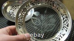 VINTAGE STERLING SILVER Art CUT OUT Covered CANDY NUT Dish ENGRAVED GLASS BOTTOM