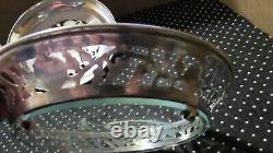 VINTAGE STERLING SILVER Art CUT OUT Covered CANDY NUT Dish ENGRAVED GLASS BOTTOM