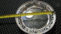 VINTAGE STERLING SILVER Art CUT OUT Covered CANDY NUT Dish ENGRAVED GLASS BOTTOM