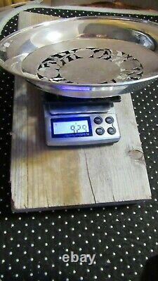 VINTAGE STERLING SILVER Art CUT OUT Covered CANDY NUT Dish ENGRAVED GLASS BOTTOM
