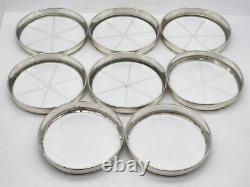 VINTAGE Sterling Silver / Glass Set of 8 Coasters with Stand