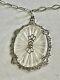 Vtg 1920s Camphor Glass & Diamond Necklace Sterling Filigree Paper Clip Chain