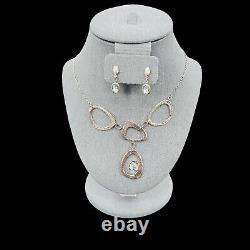 VTG. 925 Sterling Silver Israel Roman Glass Oval Pendant Necklace & Earrings Set