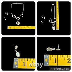VTG. 925 Sterling Silver Israel Roman Glass Oval Pendant Necklace & Earrings Set